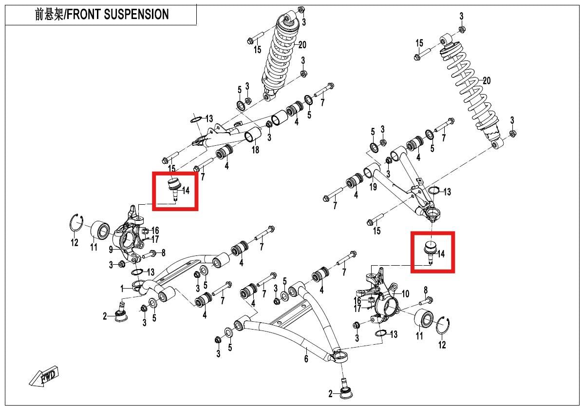 Upper Ball Joint for CFMOTO CFORCE 400 450 500 520 550 600 625 800 850 1000