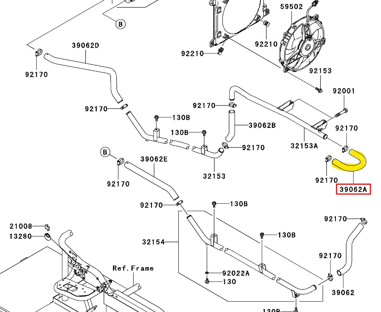 Radiator Pipe Hose Kawasaki Mule 2510 3010 KAF950 2000-2008