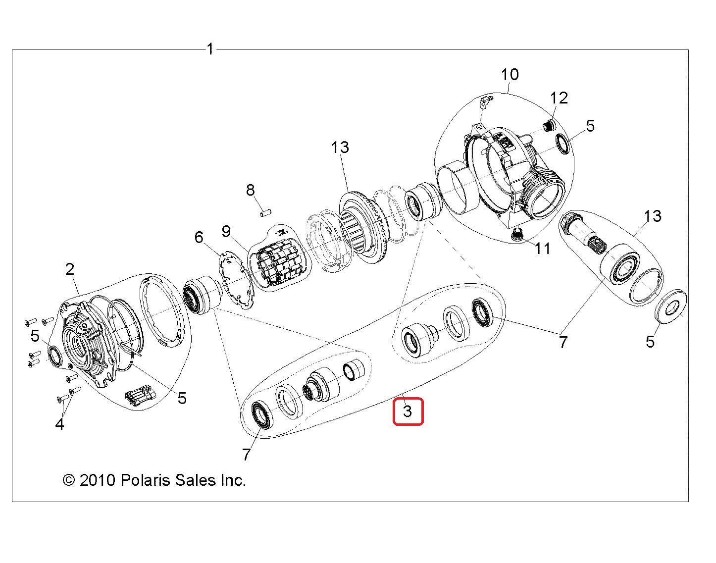 Polaris RZR S 1000 & XP1000 Front Diff Splined Output Hub Rebuild Kit