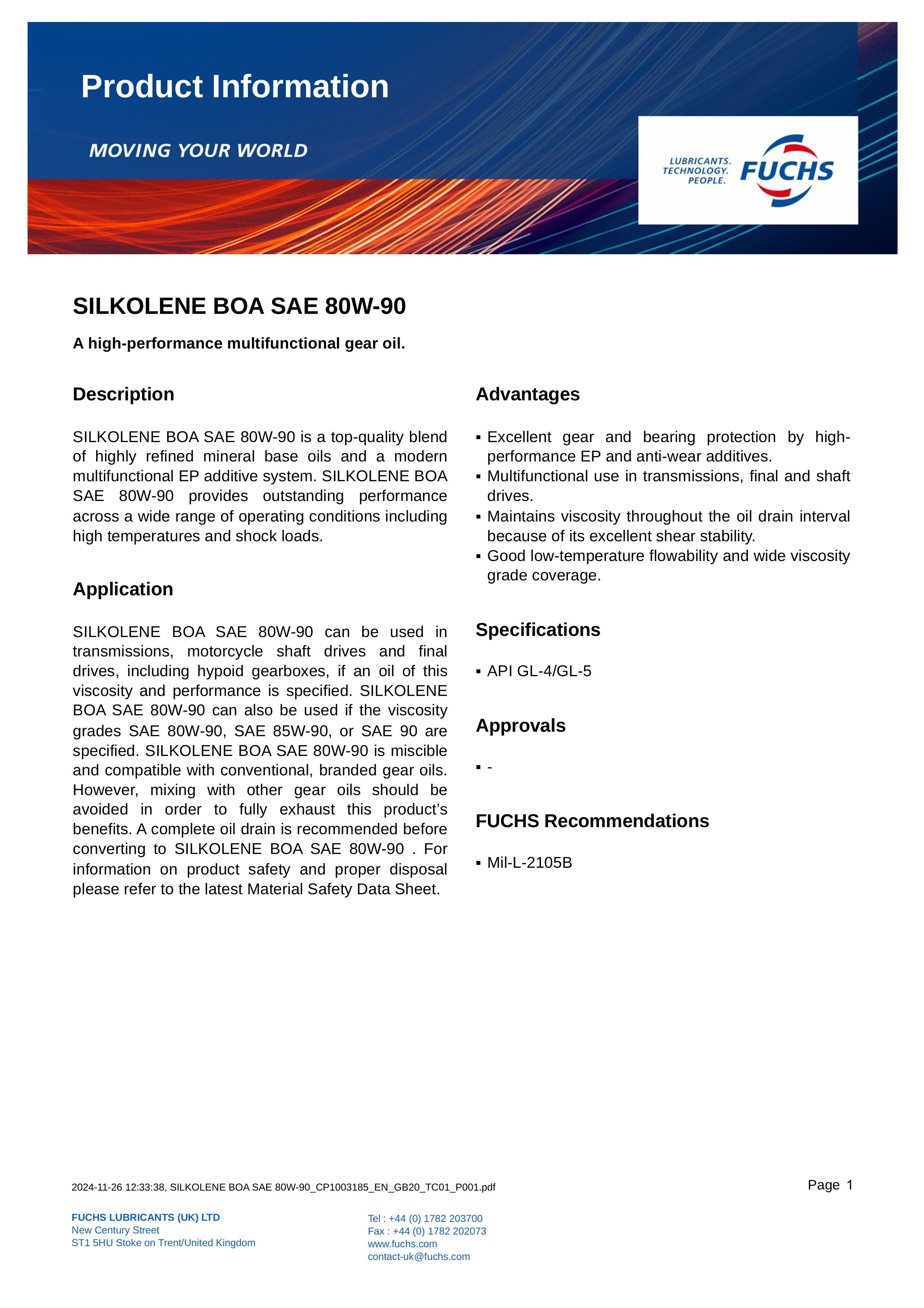 Silkolene 80W90 Hypoid Gear Oil 1L GL-4 GL-5 for Diff & Transmissions