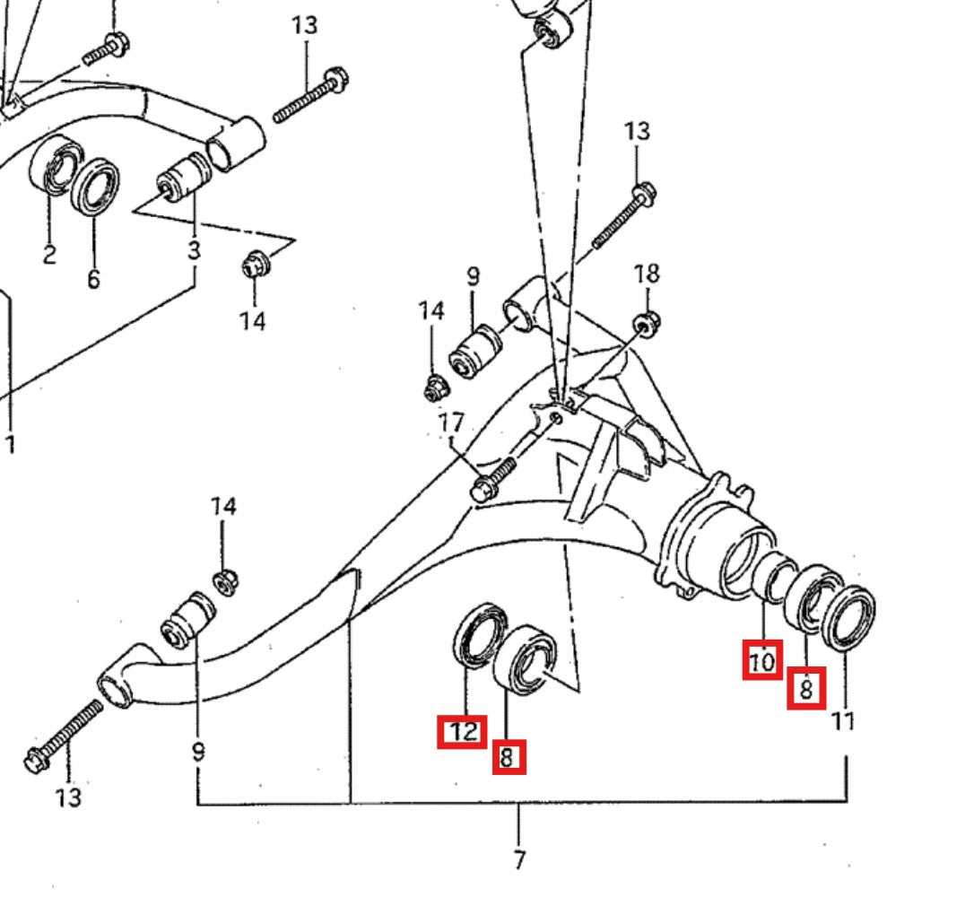 Rear Axle Wheel Bearing Kit Suzuki QuadRunner 250 & KingQuad 300