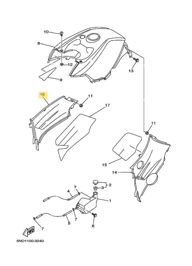 Side Panel Cover Right Side for Yamaha Grizzly Kodiak 400 450
