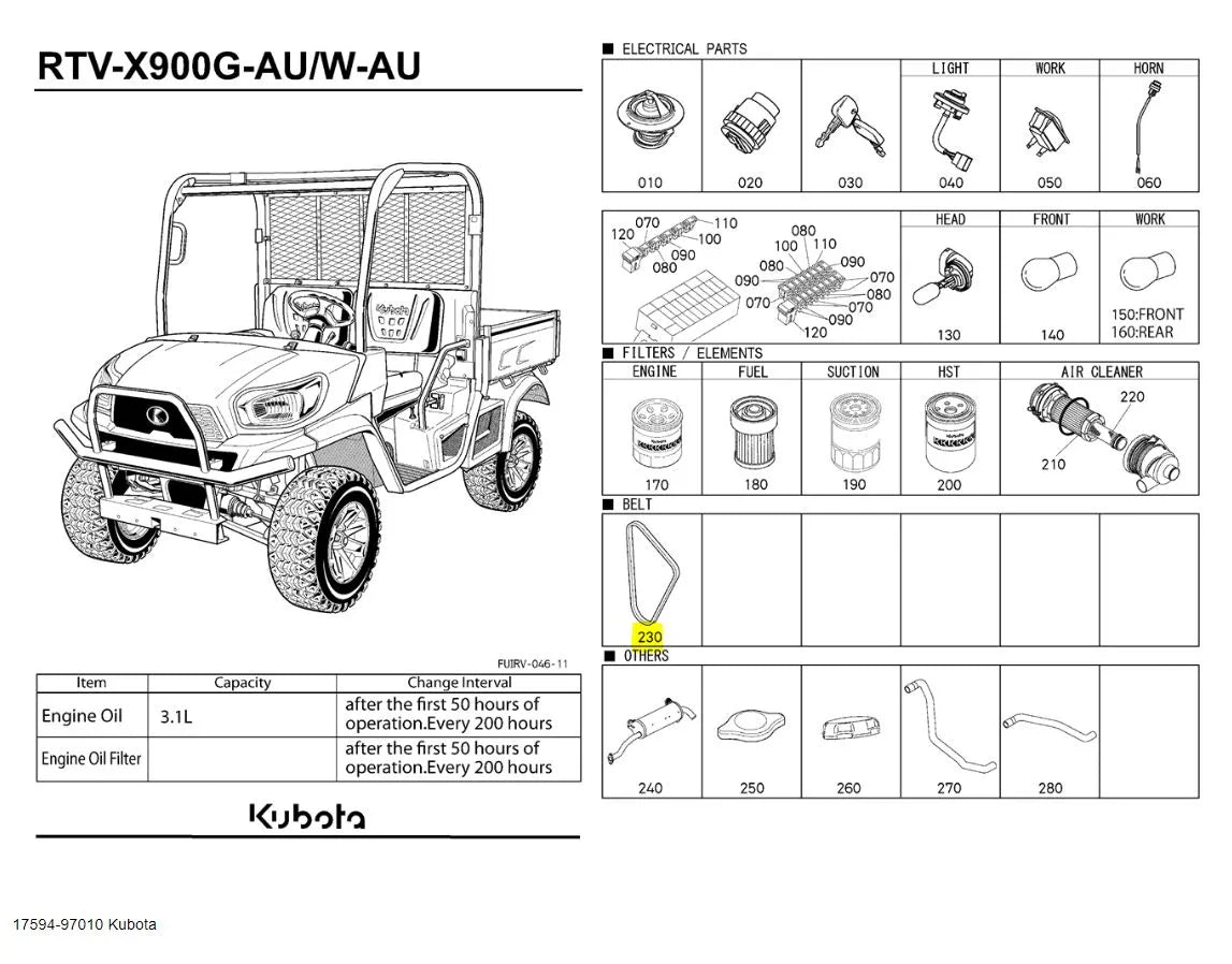 Genuine Kubota Starter Ignition Keys for RTV900 & RTV-X900 2004-2025