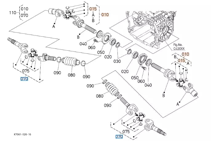 Kubota RTV900 Rear Drive Shaft Outer Propeller & U Joint Assembly