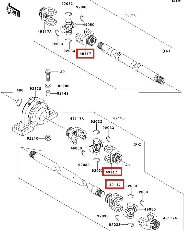 KAWASAKI MULE PROP SHAFT UNIVERSAL JOINT YOKE KAF950 2510 3010 4010