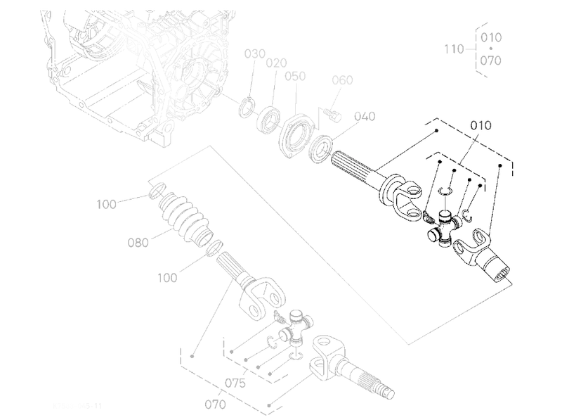Kubota RTV900 Rear Drive Shaft Inner Propeller & U Joint Assembly