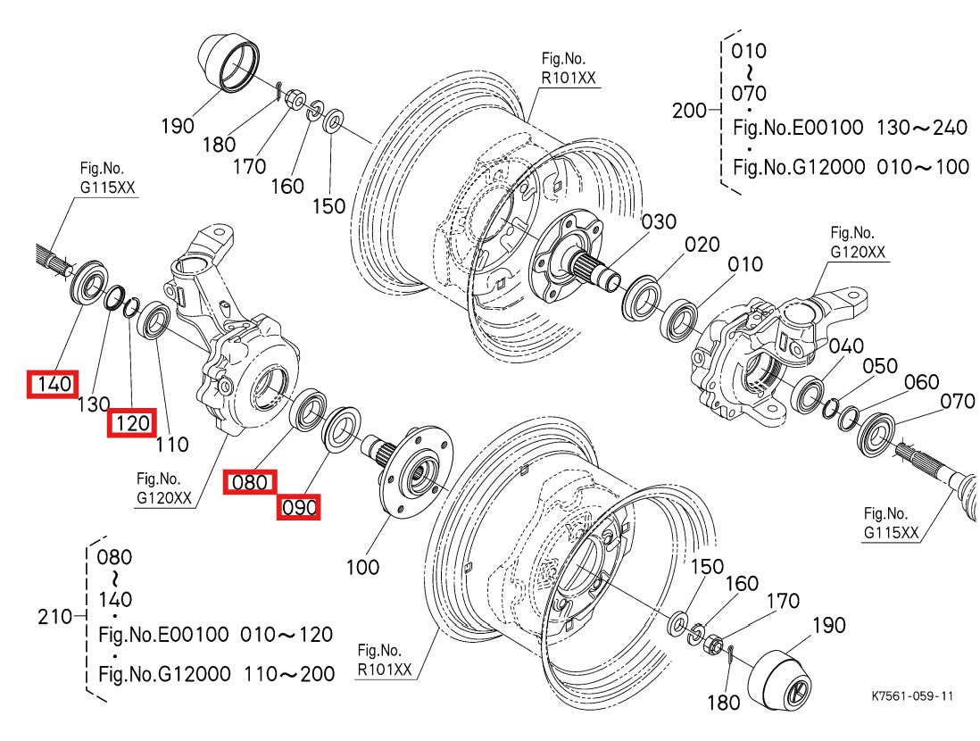 Front Wheel Bearing Seal Kit Kubota RTV900 RTV-X900 Diesel 2004-2015