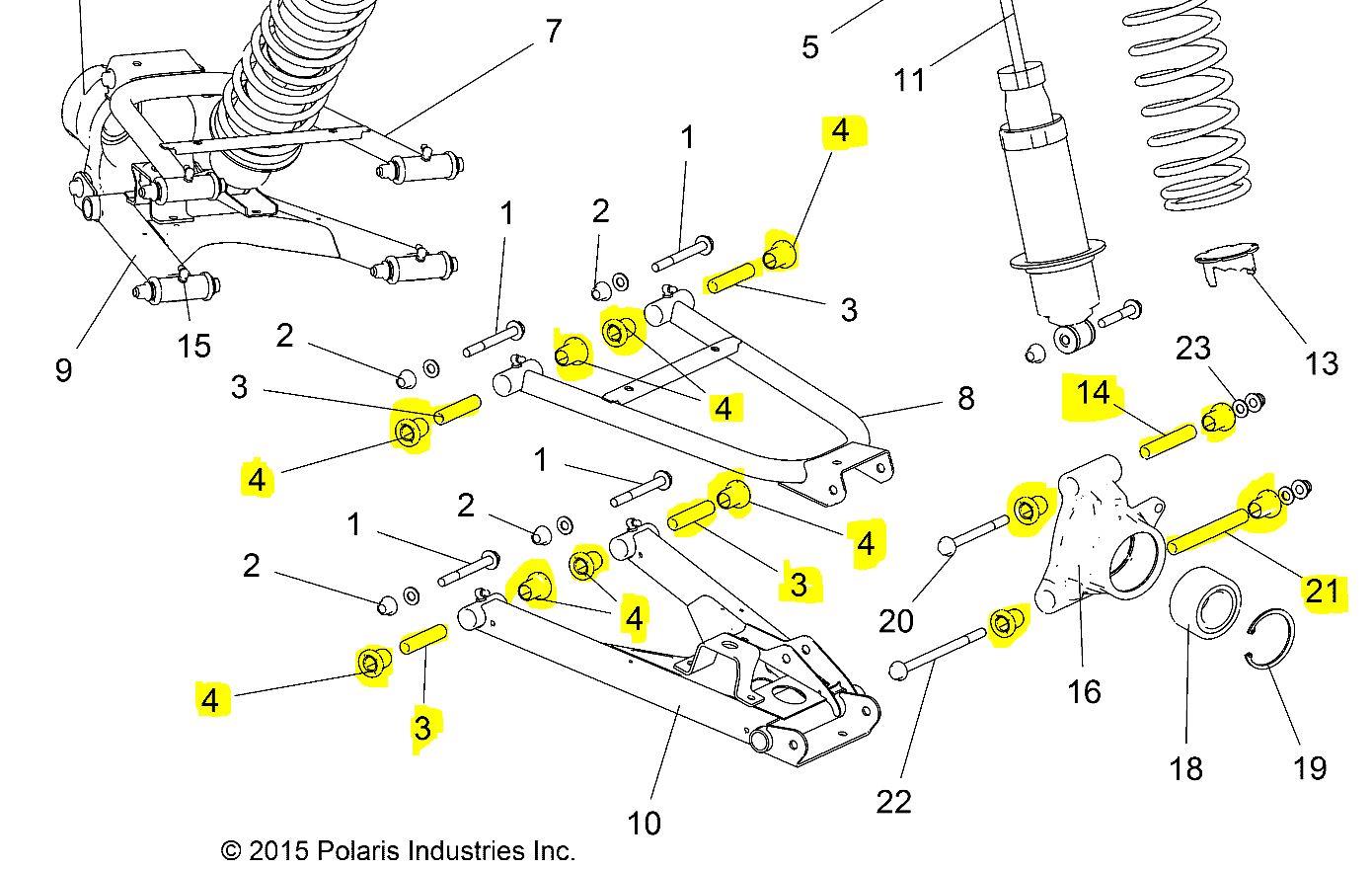 POLARIS RANGER DIESEL 1000D REAR A-ARM BUSHING & SLEEVE KIT 2014-2017