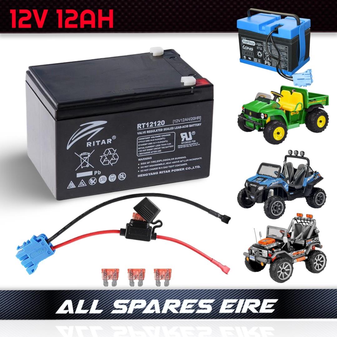 Peg Perego 12 Volt 12ah Battery & Cable For John Deere Gator