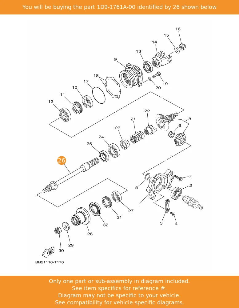 Middle Drive Shaft for Yamaha Grizzly Kodiak 350 450 IRS